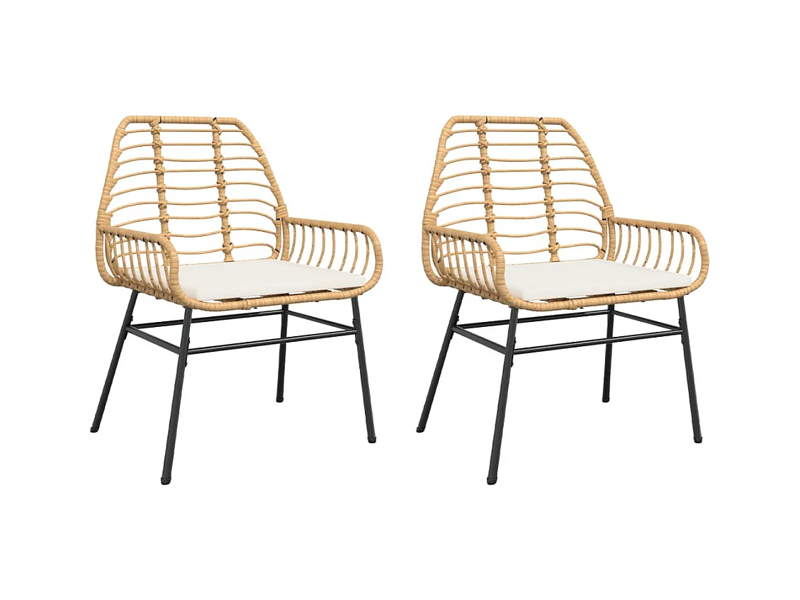 Chaises de jardin lot de 2 et coussins marron rotin