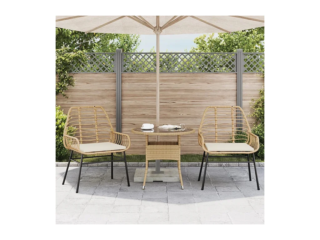 Chaises de jardin lot de 2 et coussins marron rotin