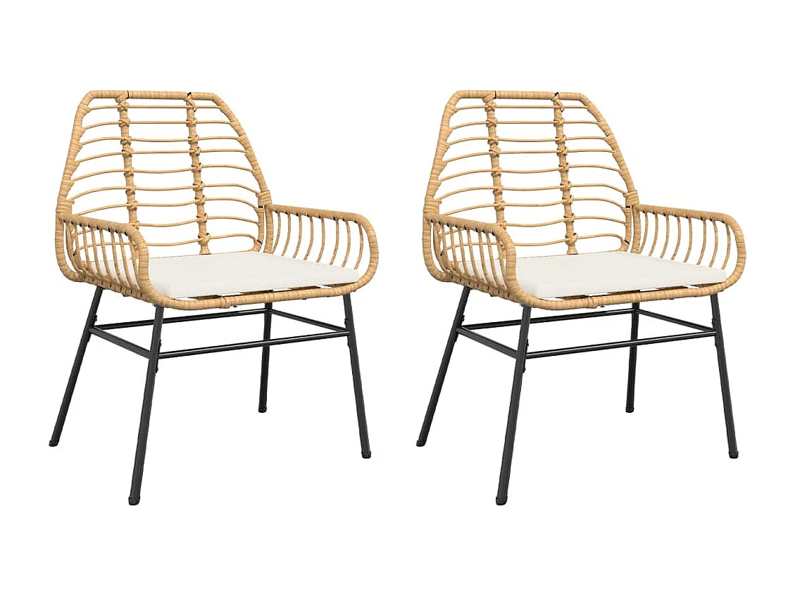 Chaises de jardin lot de 2 et coussins marron rotin