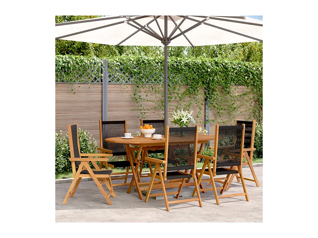 Chaises inclinables de jardin lot de 6 noir bois massif acacia