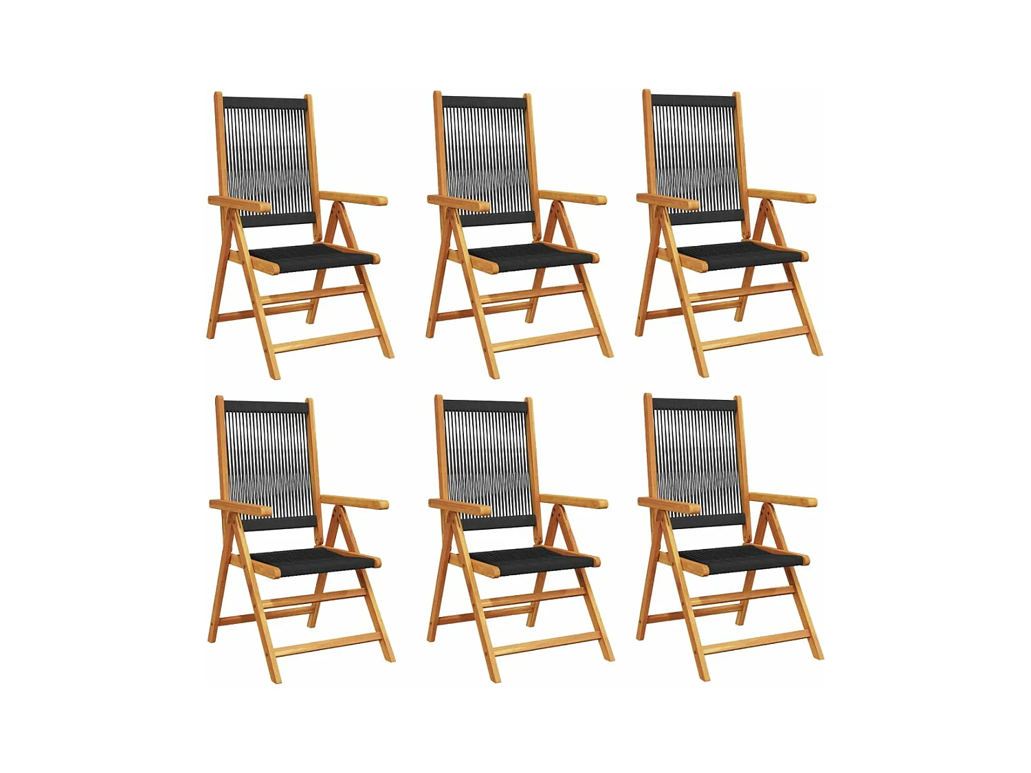 Chaises inclinables de jardin lot de 6 noir bois massif acacia