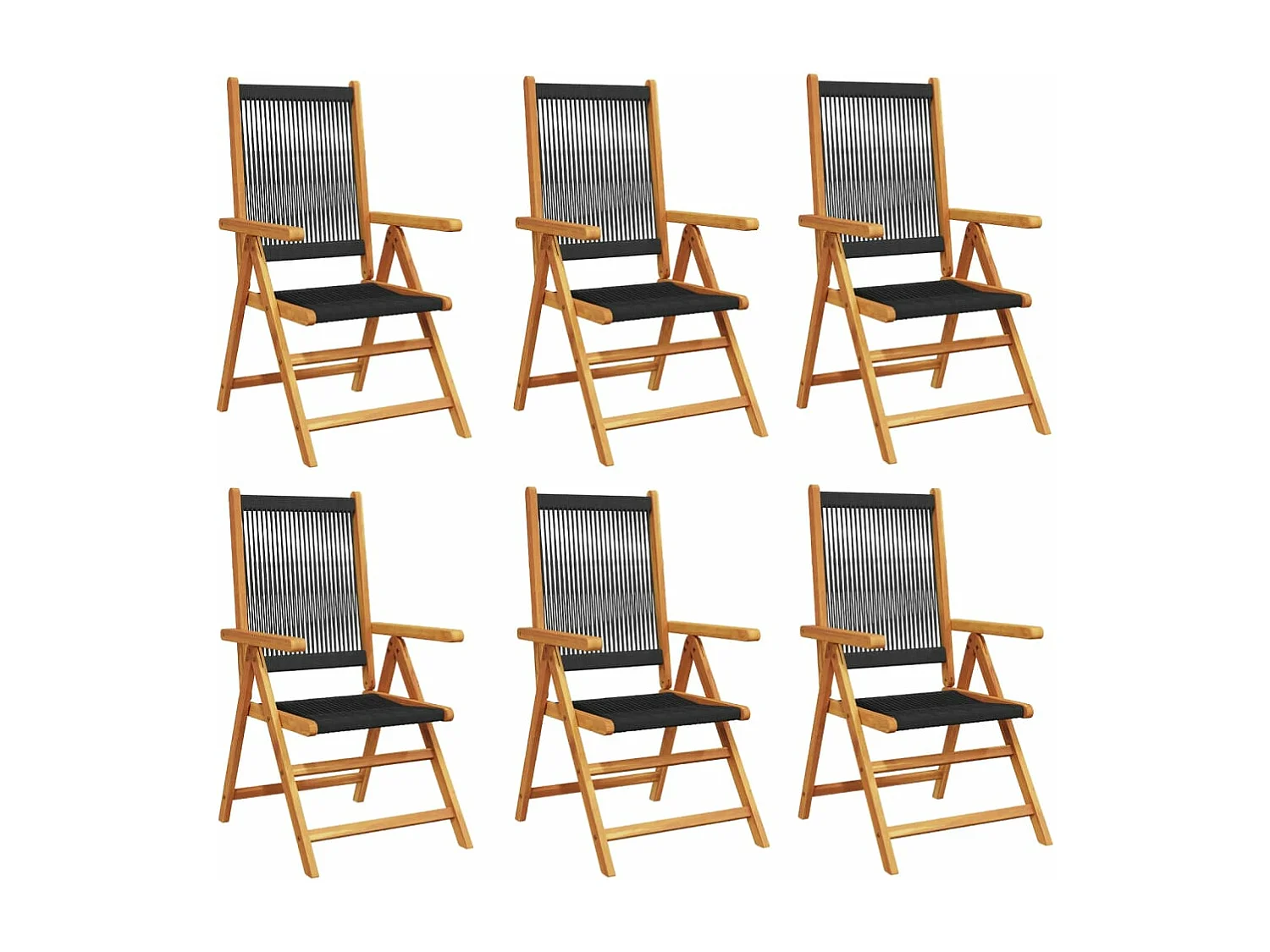 Chaises inclinables de jardin lot de 6 noir bois massif acacia
