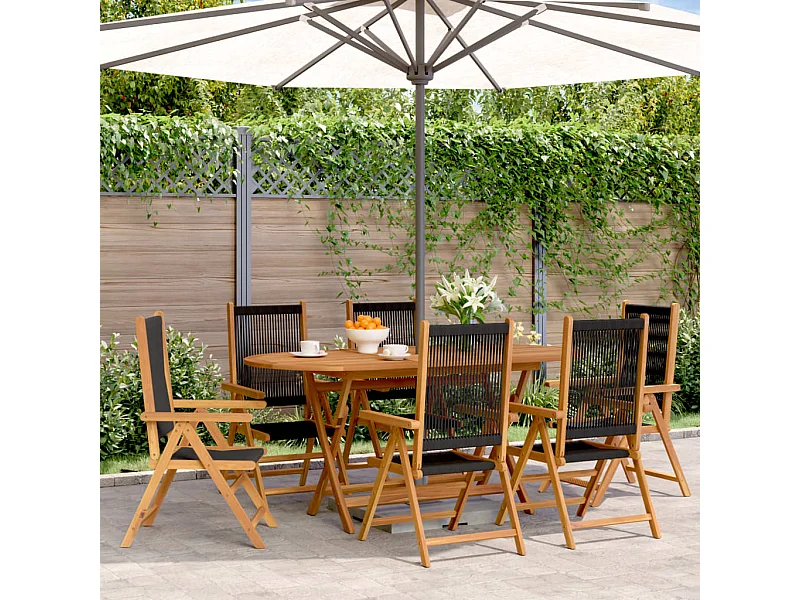 Chaises inclinables de jardin lot de 6 noir bois massif acacia
