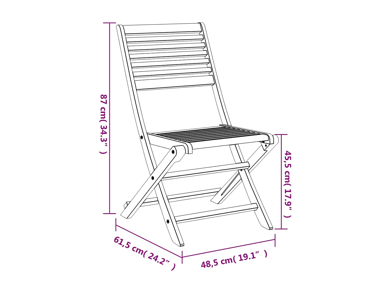 Chaises pliables de jardin lot de 6 bois massif d'acacia