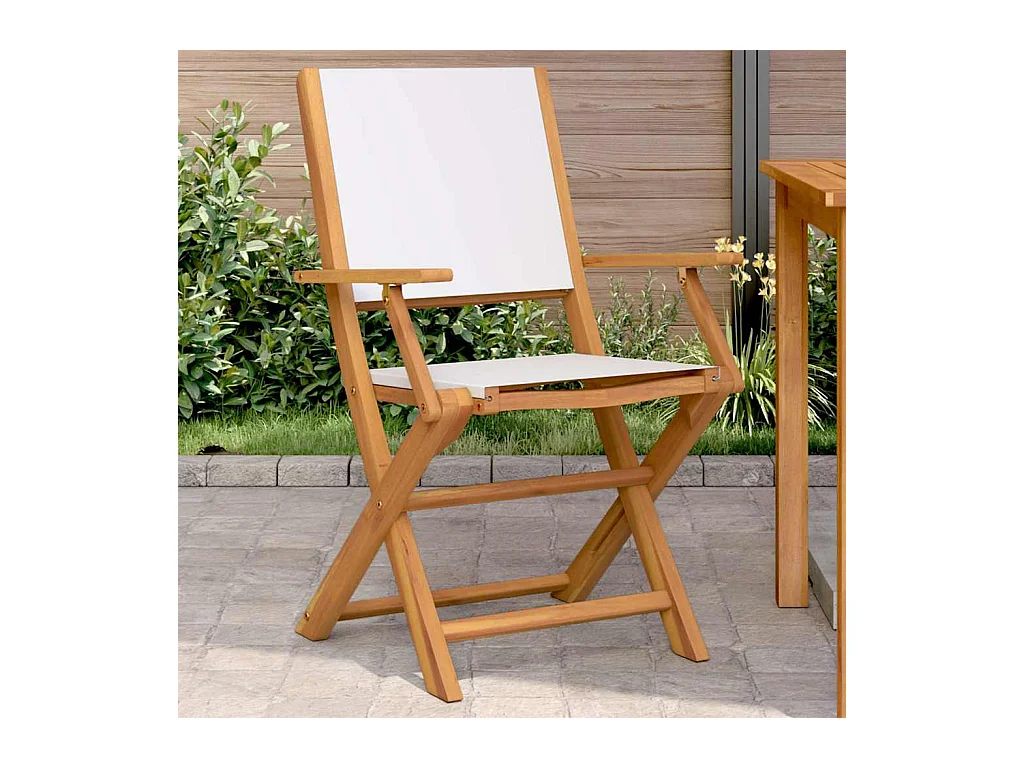 Chaises de jardin lot de 2 blanc crème bois acacia massif tissu