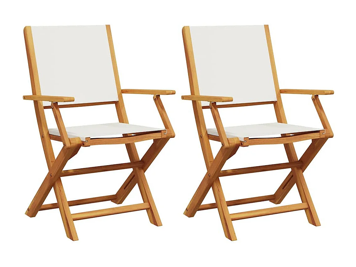 Chaises de jardin lot de 2 blanc crème bois acacia massif tissu