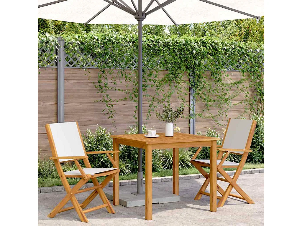 Chaises de jardin lot de 2 blanc crème bois acacia massif tissu