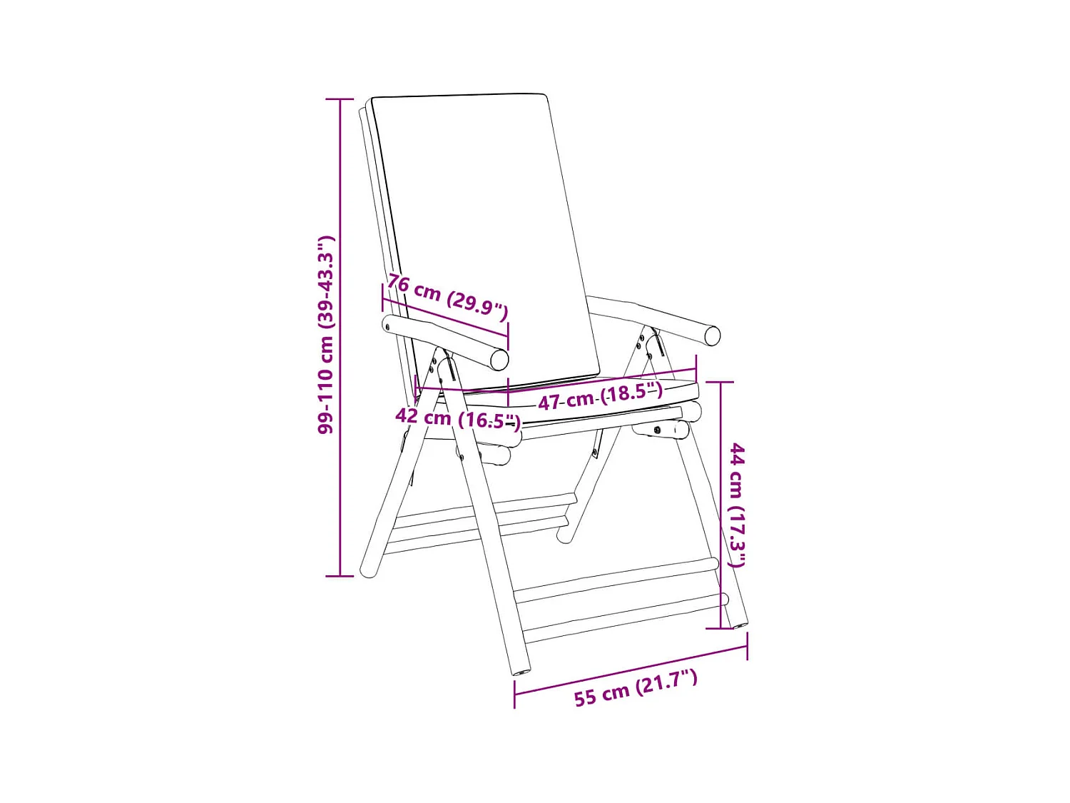 Chaises de bistro pliantes lot de 2 et coussins blanc crème