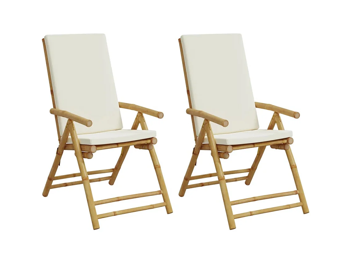 Chaises de bistro pliantes lot de 2 et coussins blanc crème