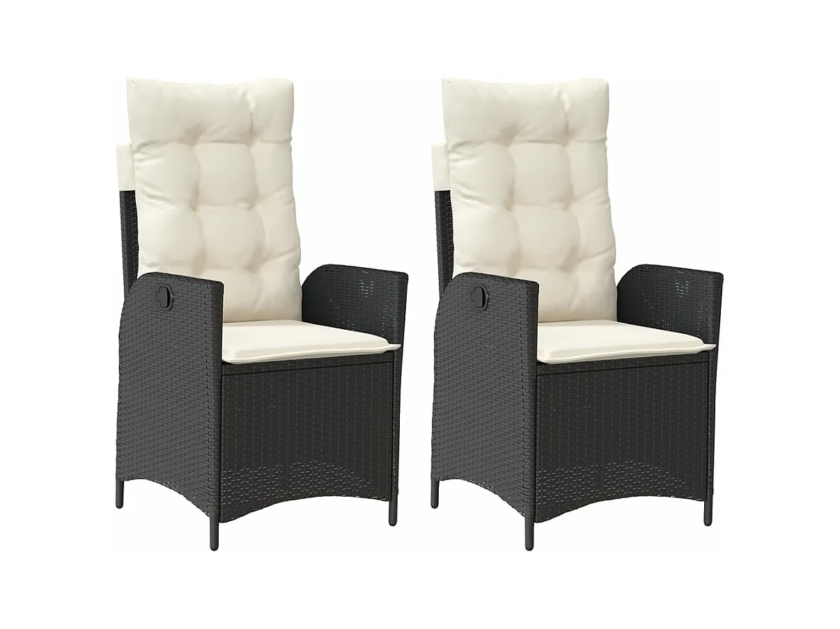 Chaises inclinables de jardin lot de 2 et coussins noir rotin