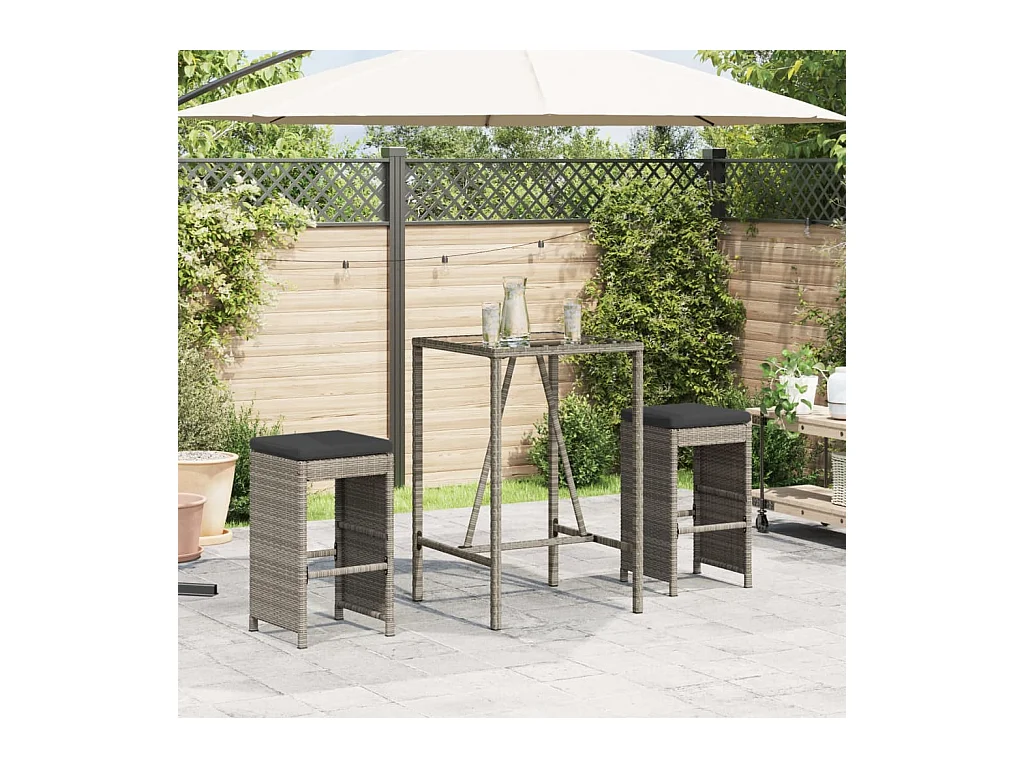 Tabourets de bar jardin coussins lot de 2 gris résine tressée