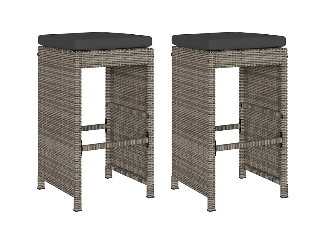 Tabourets de bar jardin coussins lot de 2 gris résine tressée