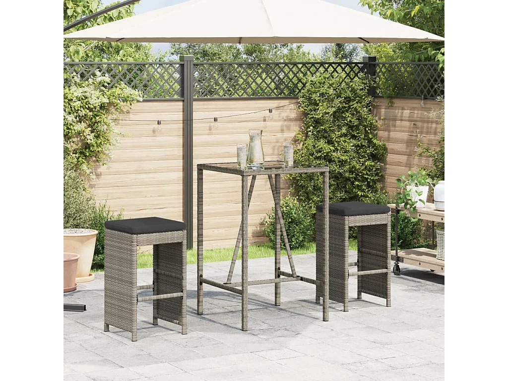 Tabourets de bar jardin coussins lot de 2 gris résine tressée