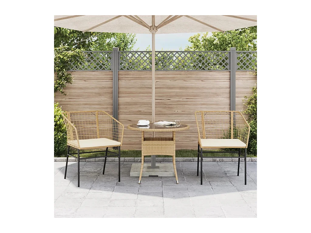 Chaises de jardin lot de 2 et coussins marron rotin