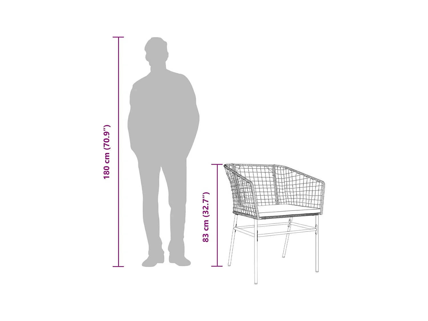 Chaises de jardin lot de 2 et coussins marron rotin