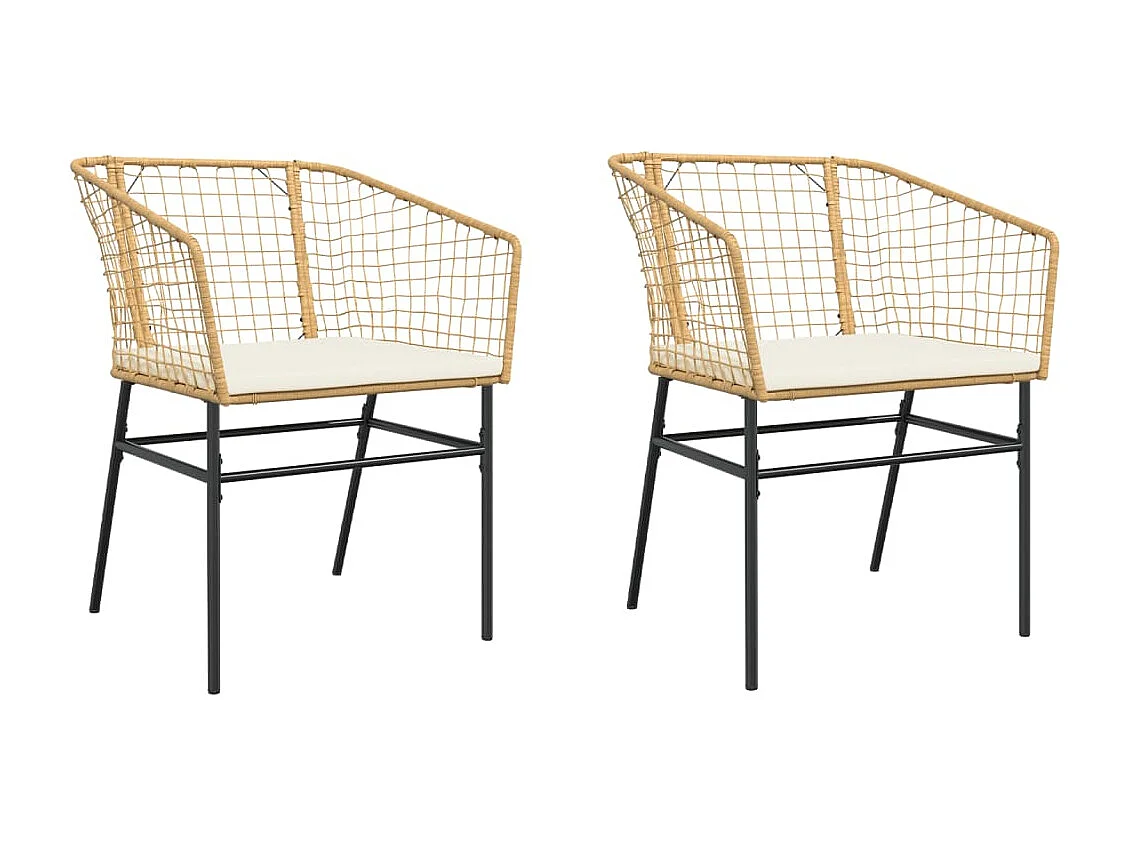 Chaises de jardin lot de 2 et coussins marron rotin