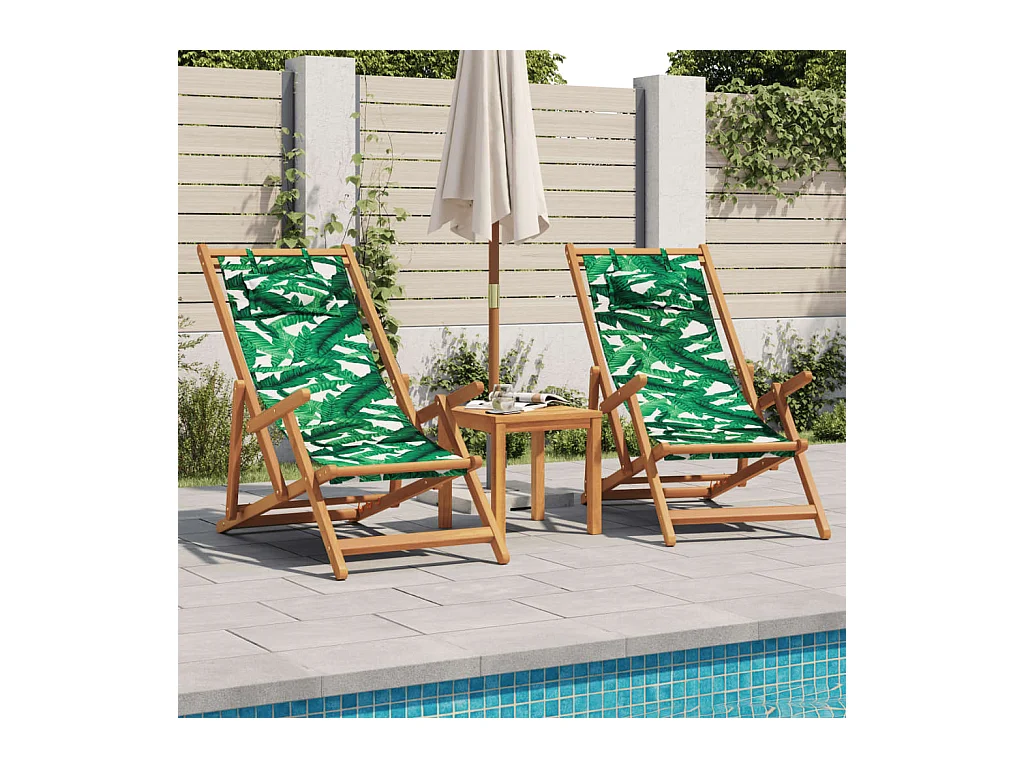 Chaises de plage pliantes lot de 2 tissu et bois massif