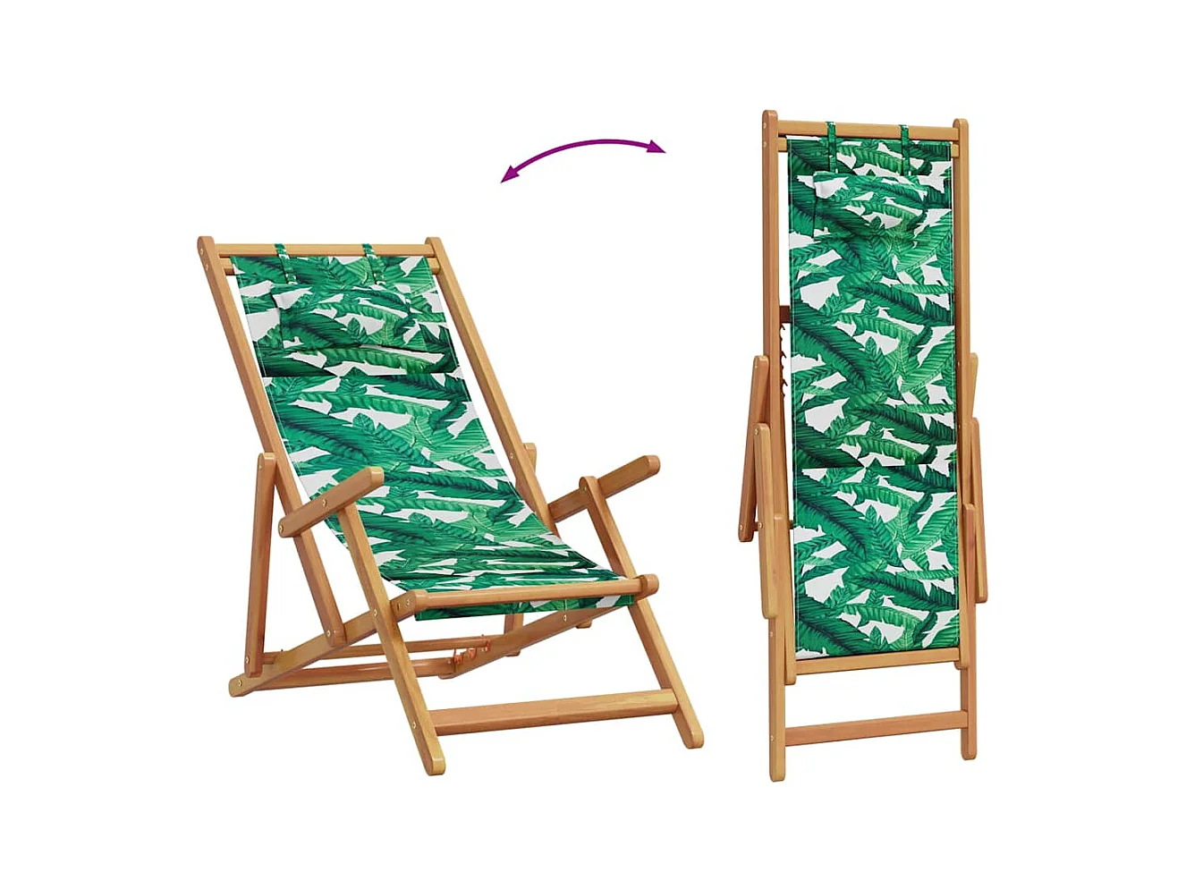 Chaises de plage pliantes lot de 2 tissu et bois massif
