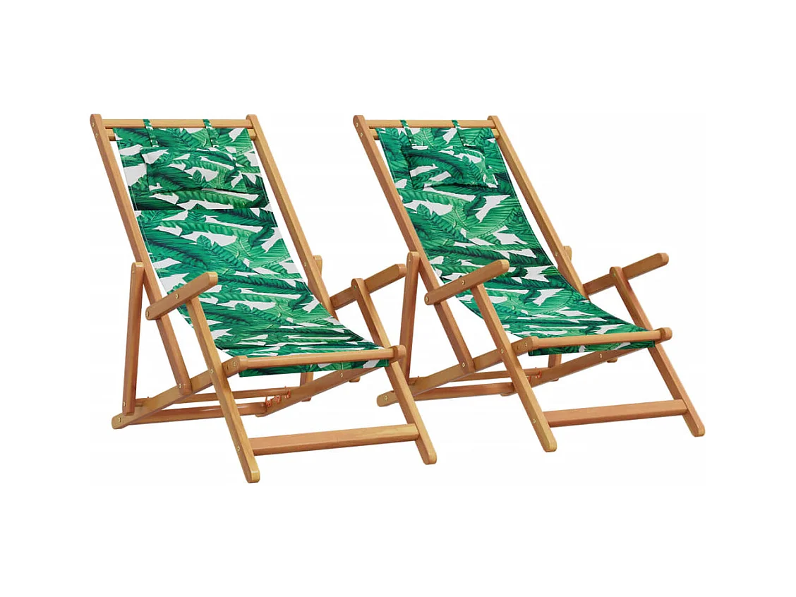 Sillas playa plegables 2 unidades tela madera maciza estampado hojas