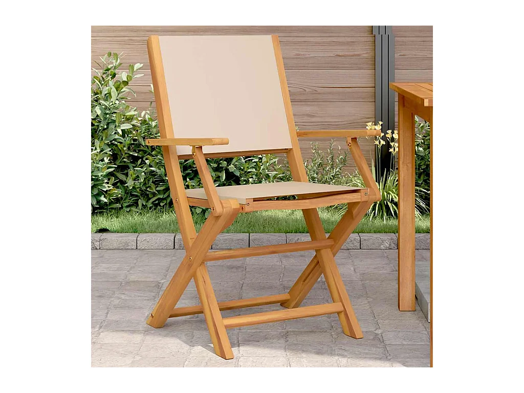 Chaises de jardin lot de 2 beige bois d'acacia massif et tissu