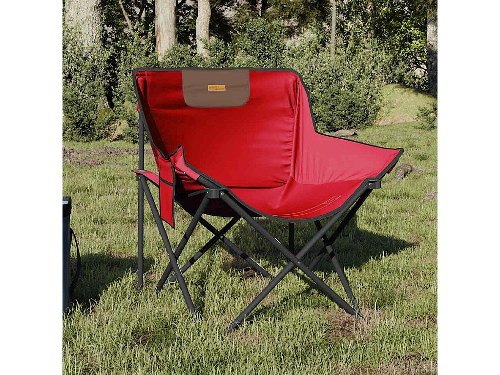 Chaise de camping avec poche pliable lot de 2 rouge