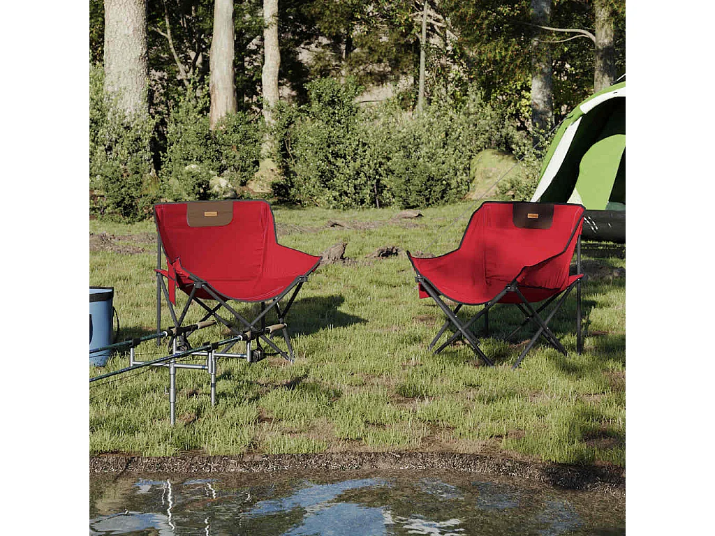 Chaise de camping avec poche pliable lot de 2 rouge