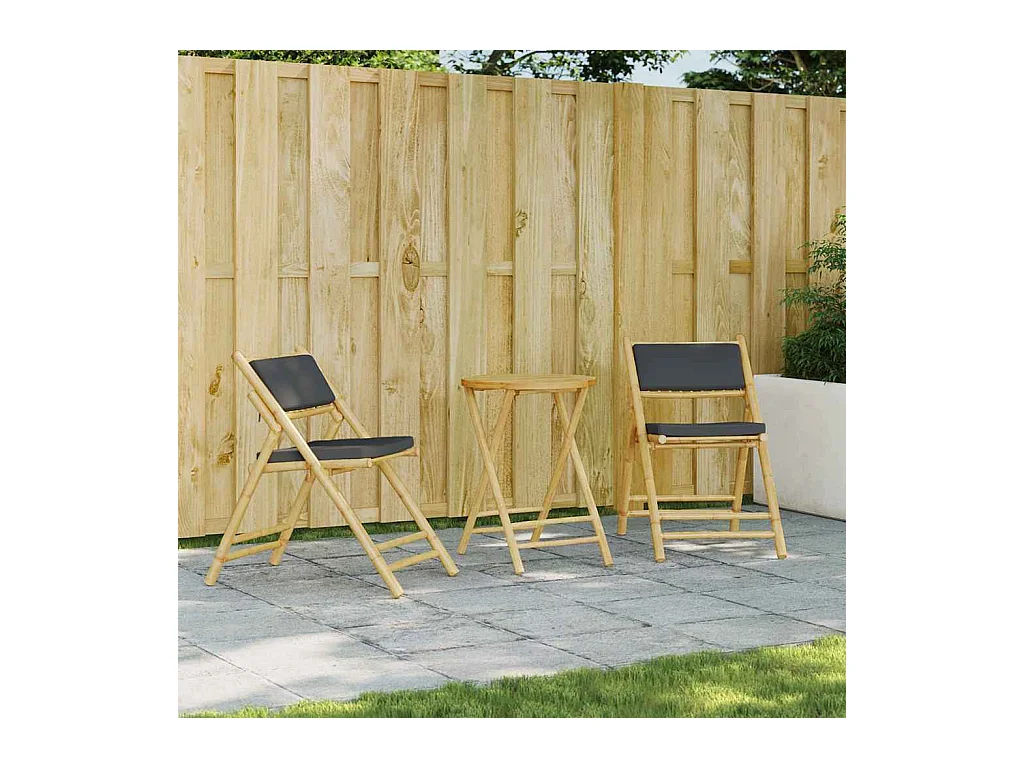 Chaises de bistro pliantes lot de 2 coussins gris foncé bambou