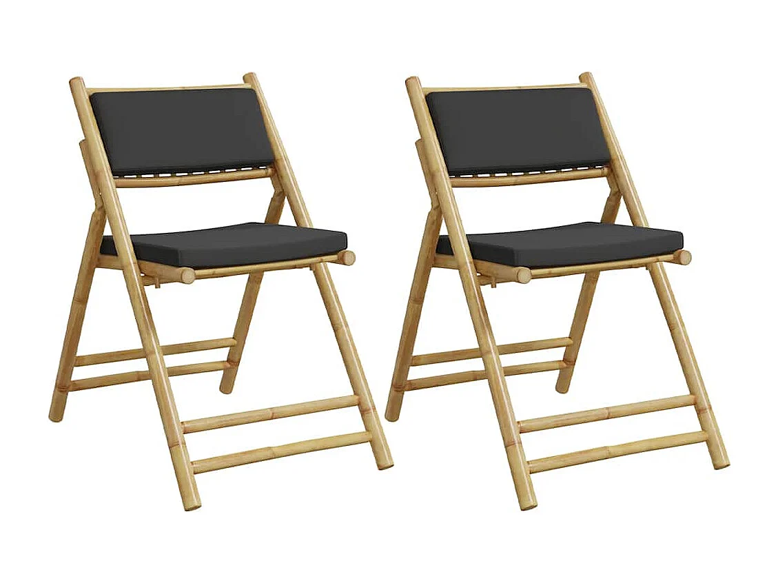 Chaises de bistro pliantes lot de 2 coussins gris foncé bambou