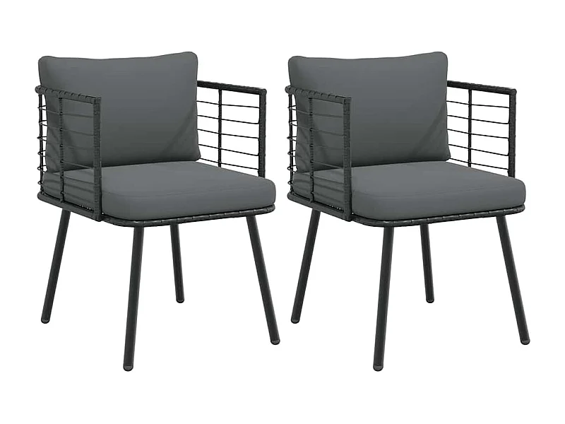 Chaises de jardin lot de 2 avec coussins noir résine tressée