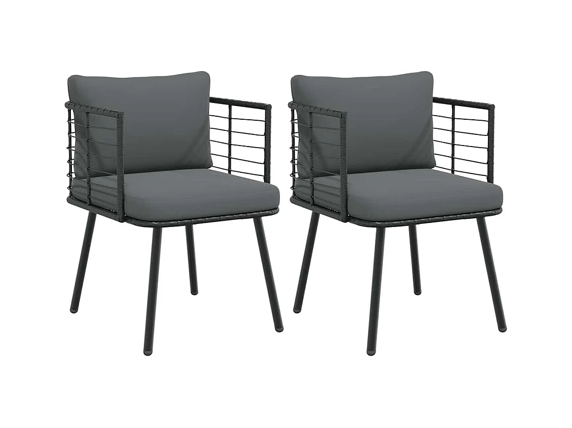 Cadeiras de jardim com almofadões 2 peças vime PE preto