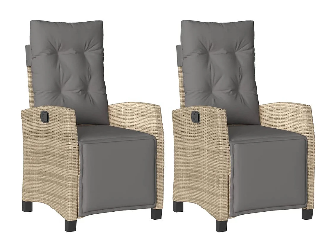 Chaises inclinables de jardin lot de 2 avec repose-pied rotin