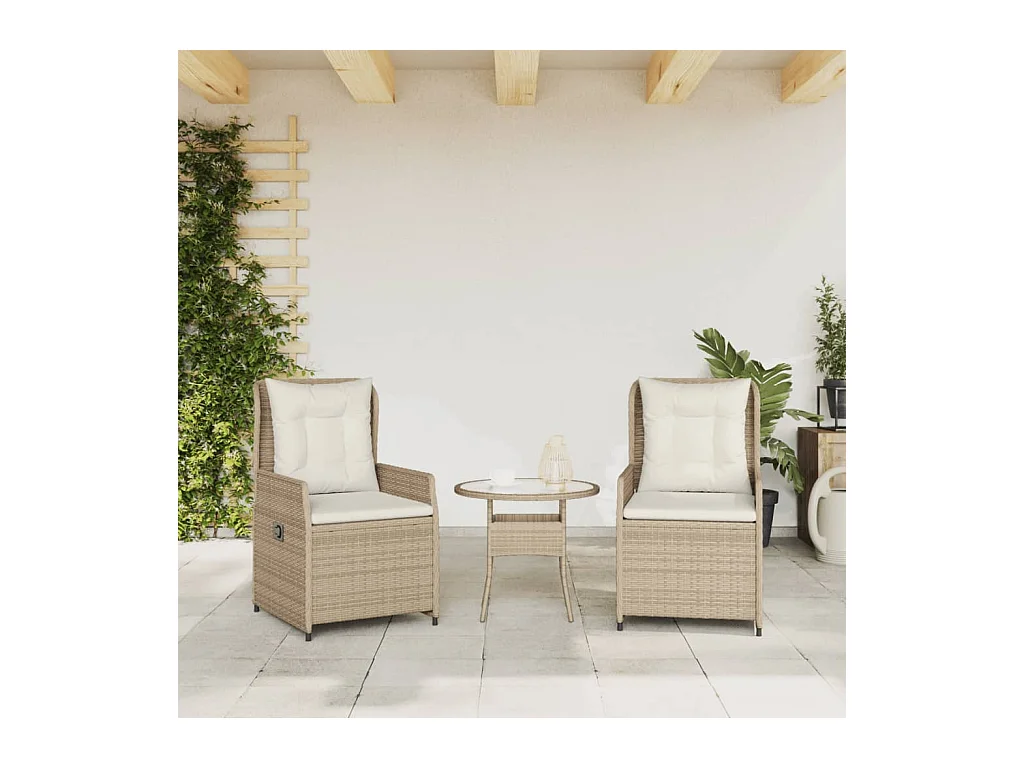 Cadeiras jardim reclináveis 2 peças vime PE bege