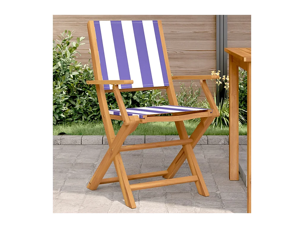 Chaises de jardin lot de 2 bleu/blanc bois acacia massif tissu