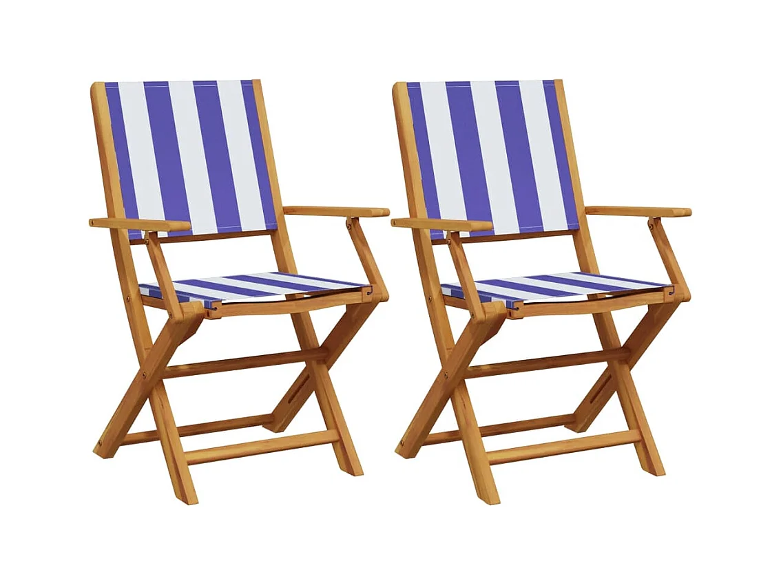 Chaises de jardin lot de 2 bleu/blanc bois acacia massif tissu