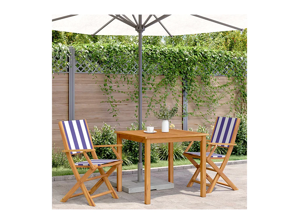 Chaises de jardin lot de 2 bleu/blanc bois acacia massif tissu