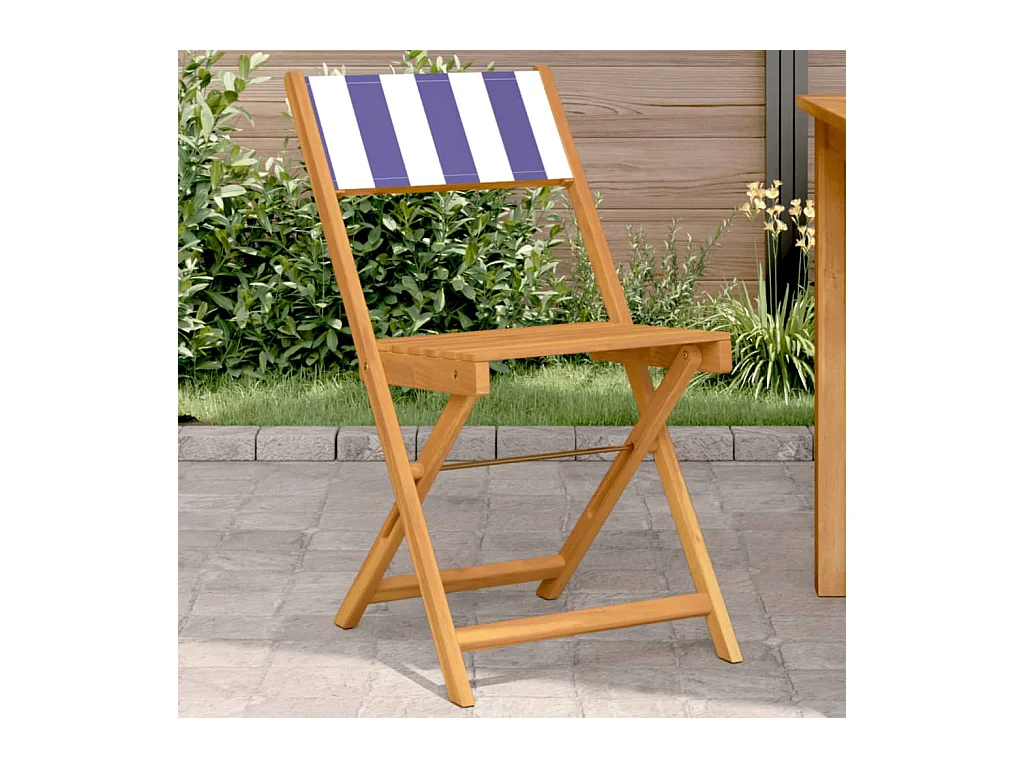 Chaises de bistrot lot de 2 bleu/blanc bois acacia massif tissu