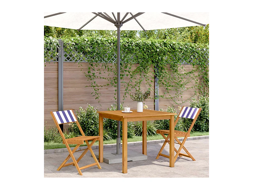 Chaises de bistrot lot de 2 bleu/blanc bois acacia massif tissu