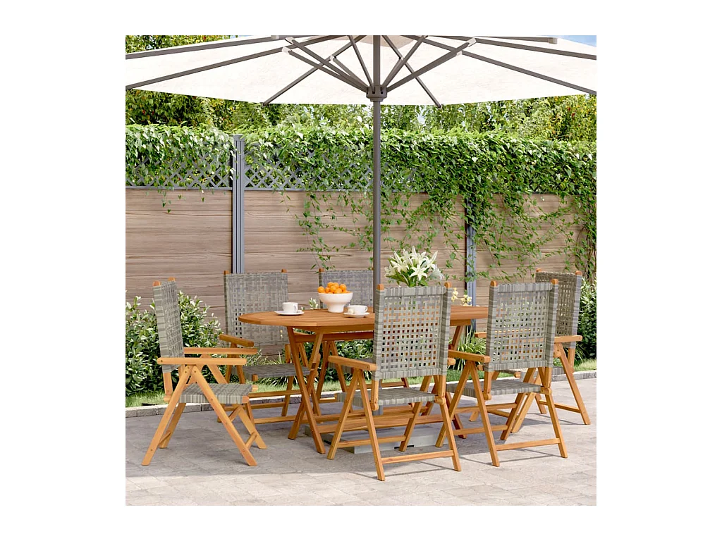 Chaises inclinables de jardin lot de 6 gris rotin bois massif