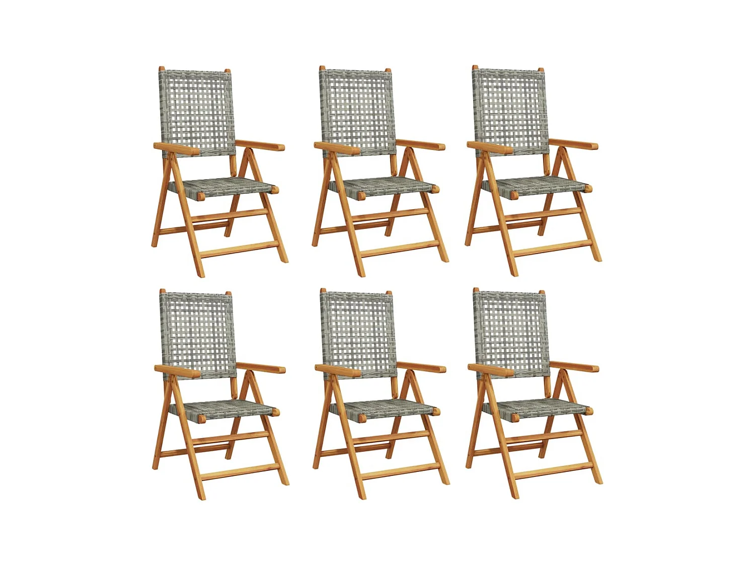 Chaises inclinables de jardin lot de 6 gris rotin bois massif