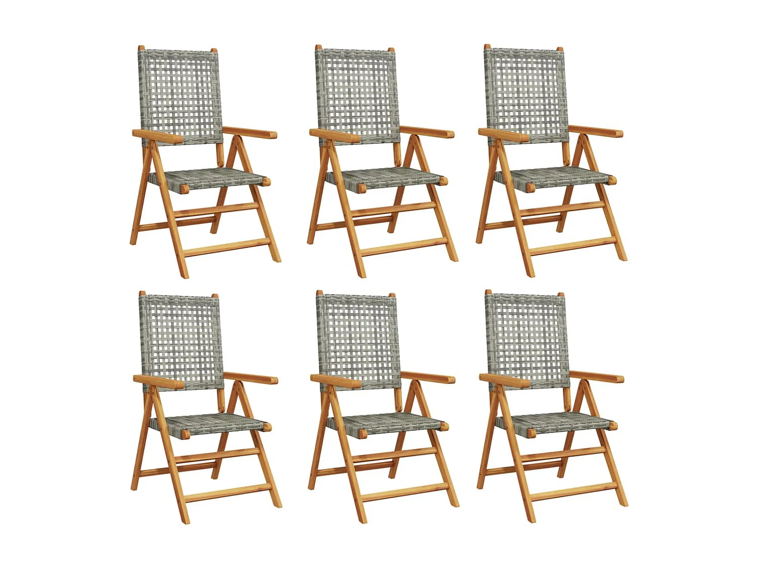 Chaises inclinables de jardin lot de 6 gris rotin bois massif