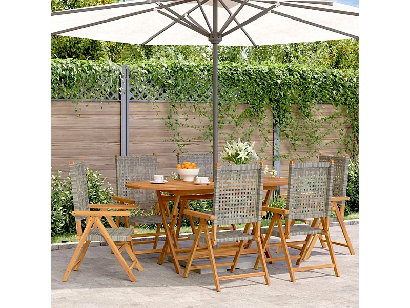 Chaises inclinables de jardin lot de 6 gris rotin bois massif