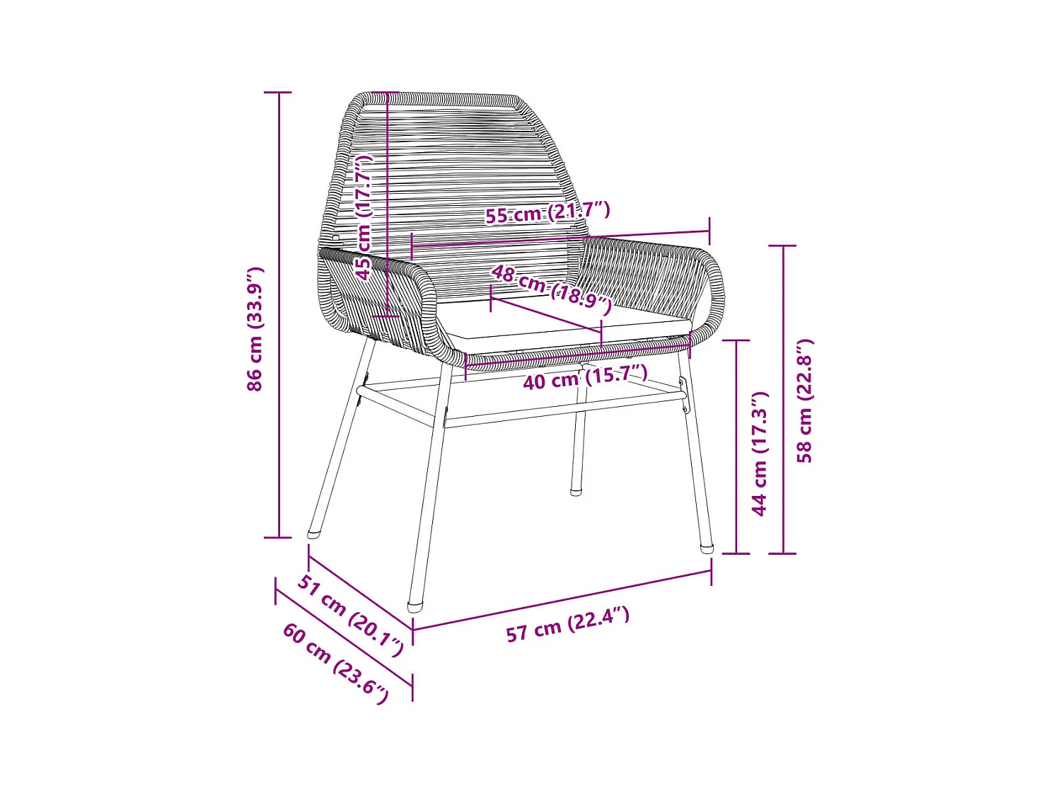 Chaises de jardin lot de 2 avec coussins gris résine tressée