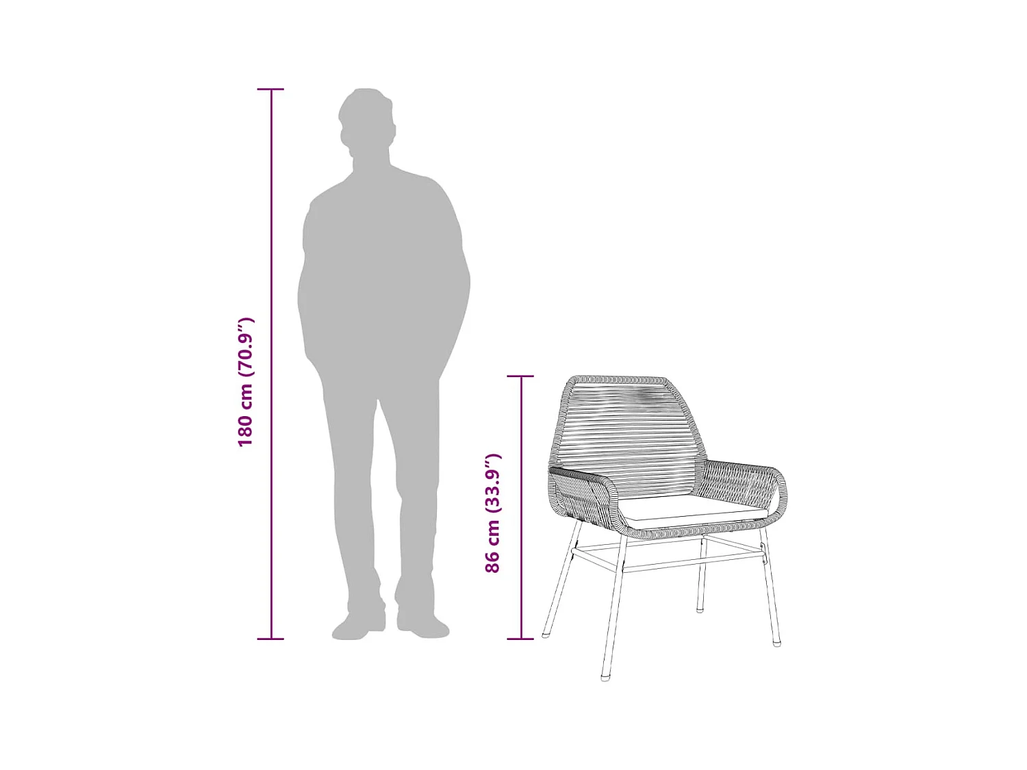 Chaises de jardin lot de 2 avec coussins gris résine tressée