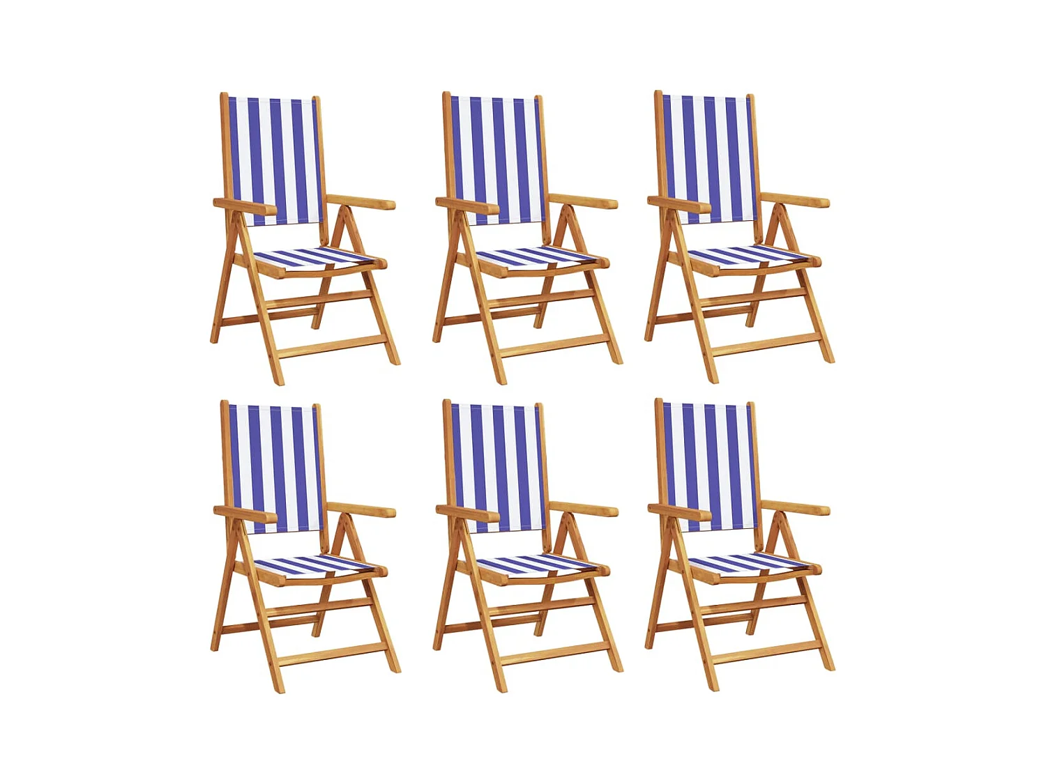 Tuinstoelen 6 st verstelbaar massief hout en stof blauw en wit