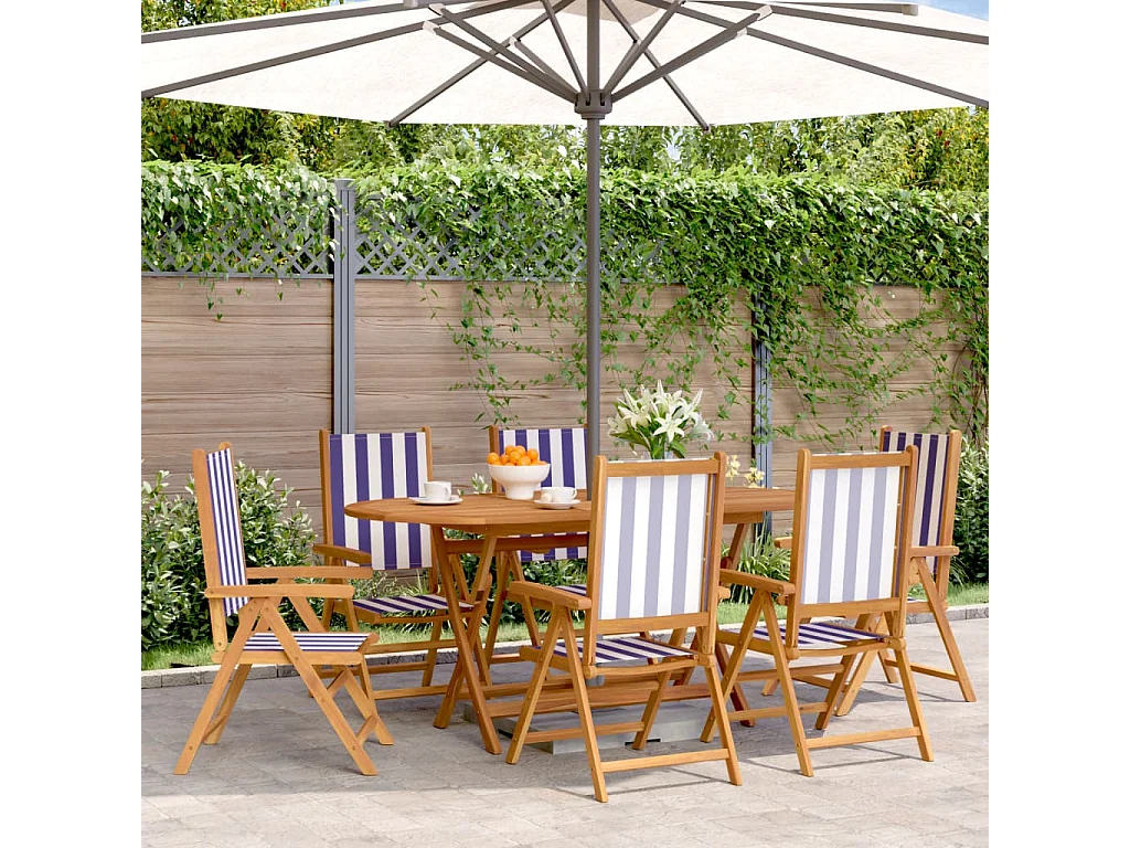 Sillas jardín reclinables 6 unidades madera maciza tela azul blanco