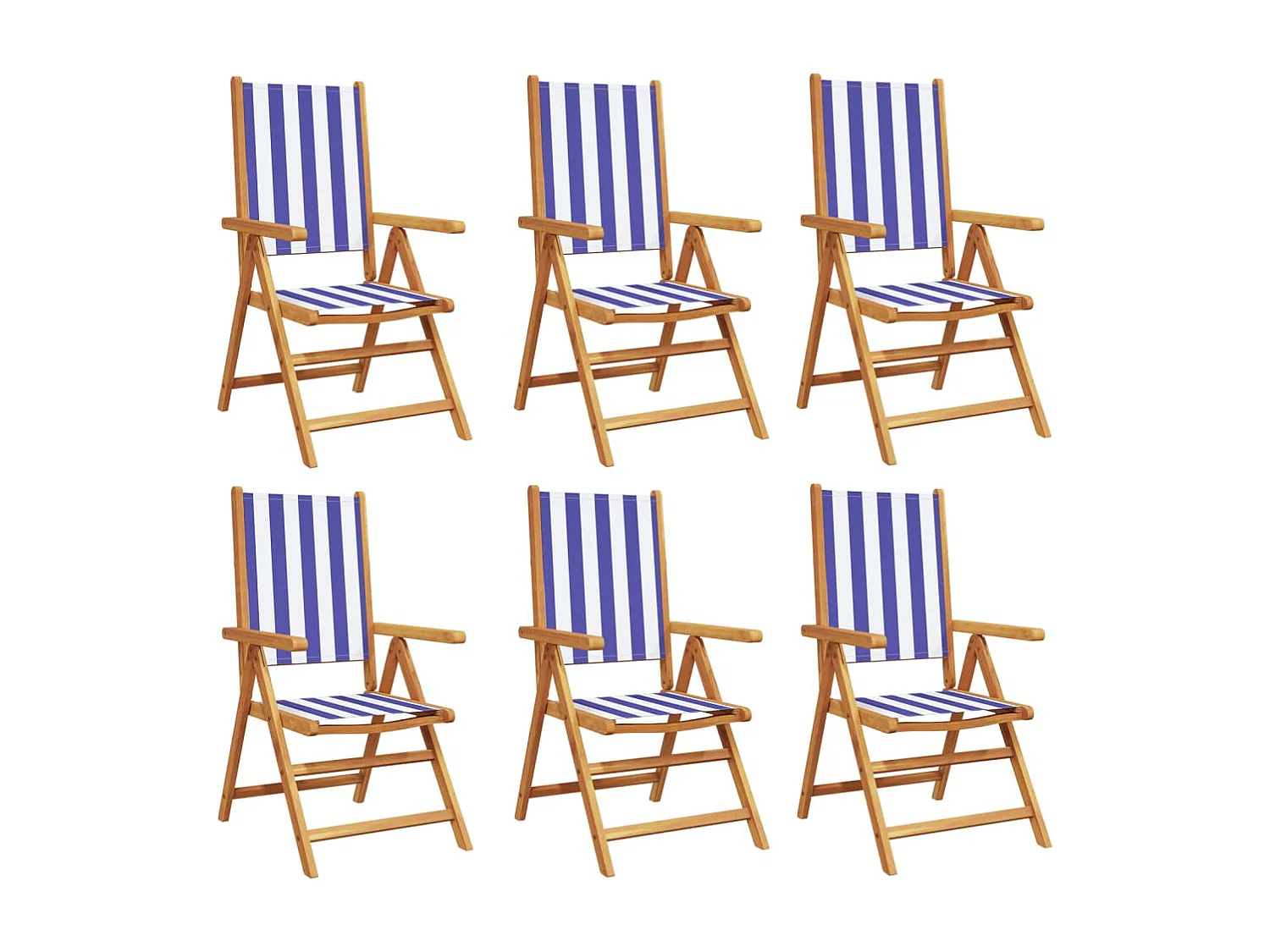 Sillas jardín reclinables 6 unidades madera maciza tela azul blanco