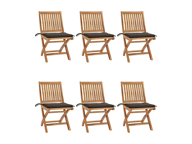 Chaises pliables de jardin avec coussins 6 pièces Bois de teck