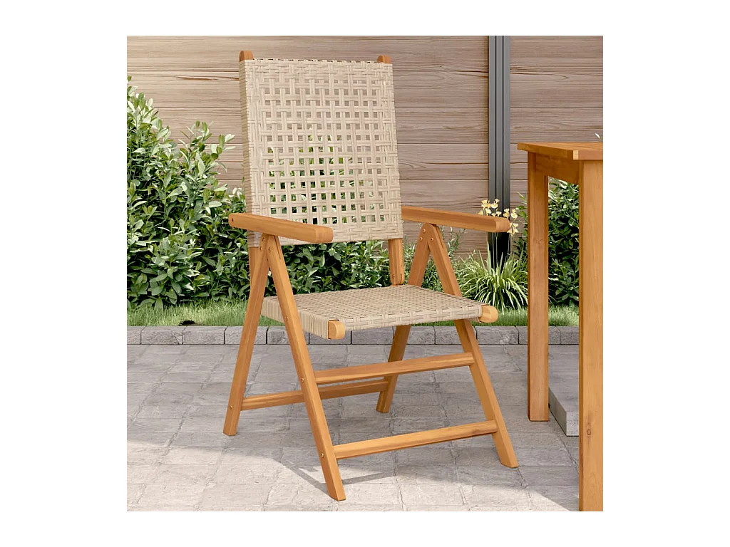 Chaises de jardin lot de 2 beige bois massif d'acacia et rotin