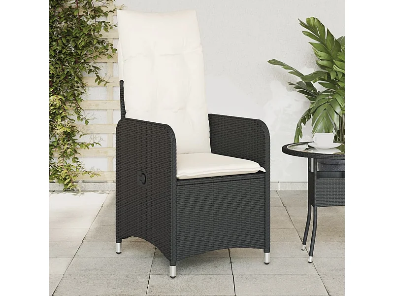 Chaises inclinables de jardin lot de 2 et coussins noir rotin