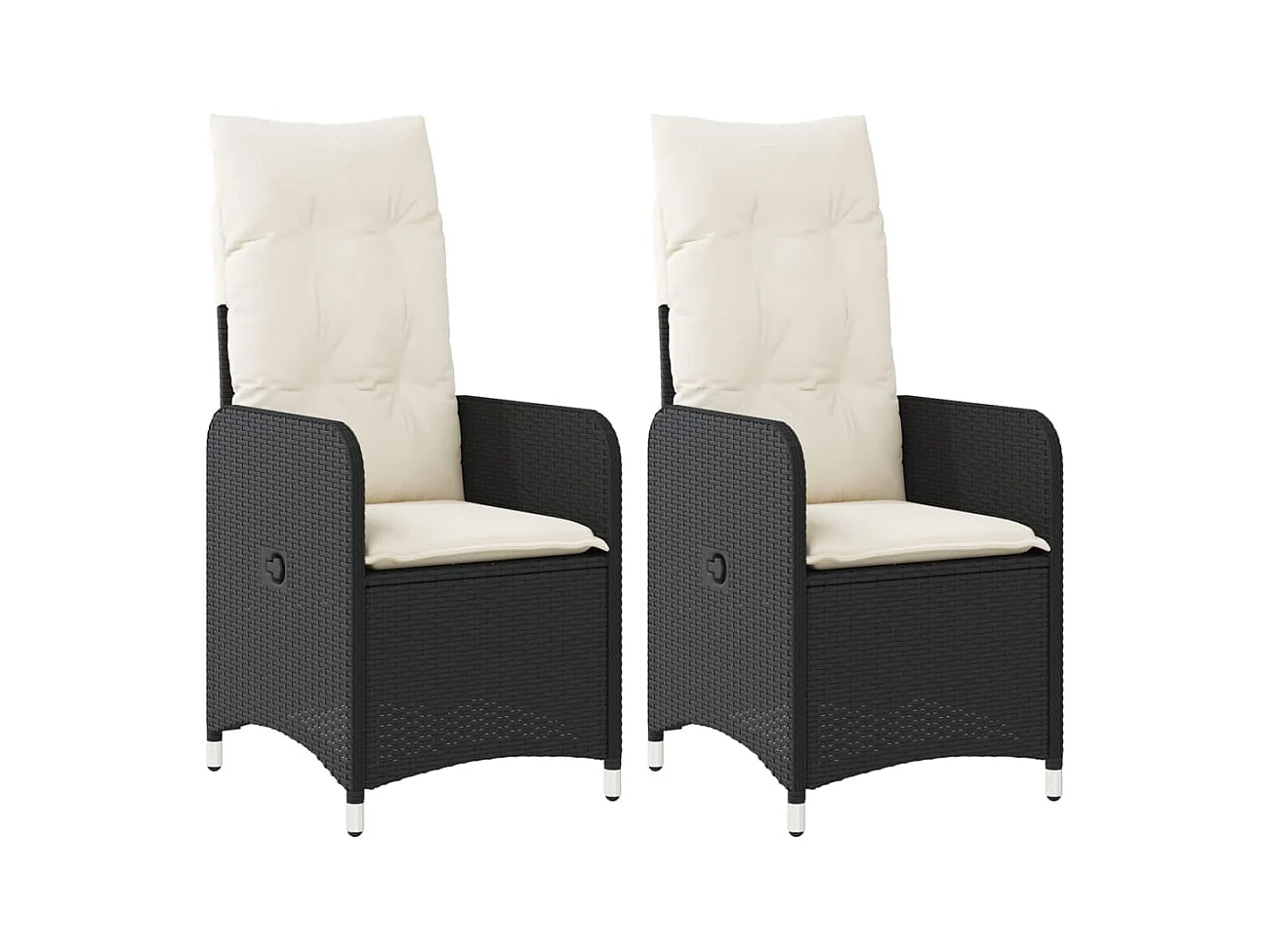 Chaises inclinables de jardin lot de 2 et coussins noir rotin